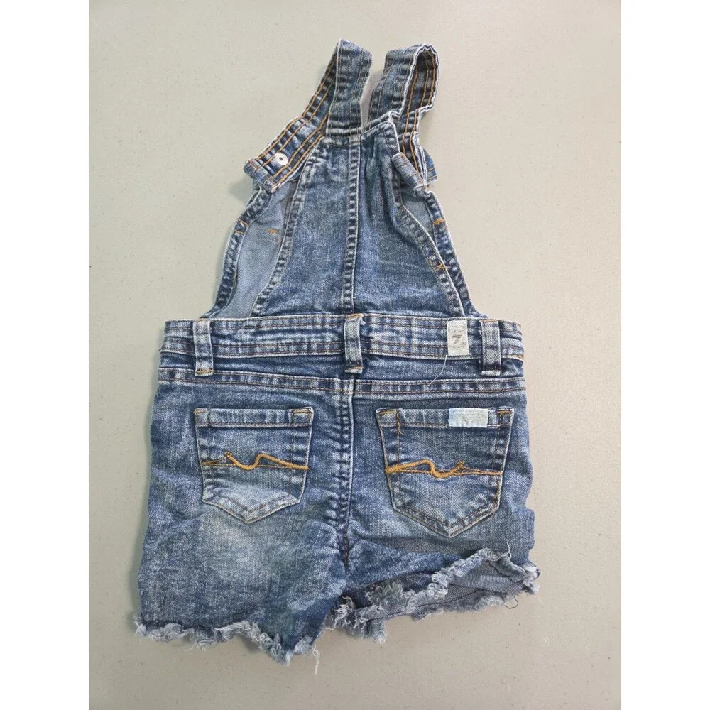 7 For All Mankind Denim Jeans Jumper Short Pants Overalls Girls Size 24 M Blue